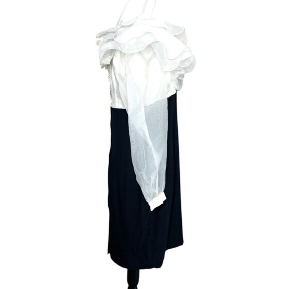 Vtg Michael Marcella 1980's Cocktail Party Ruffle Dress Black White Size 10/12 - Picture 2 of 9